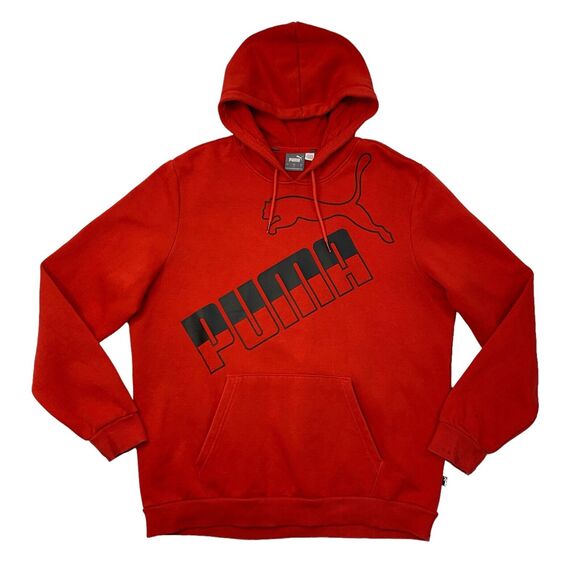 Puma Big Logo Hoodie Mens L Large Red Classic Fit Kangaroo Pocket Sweatshirt - Picture 1 of 15